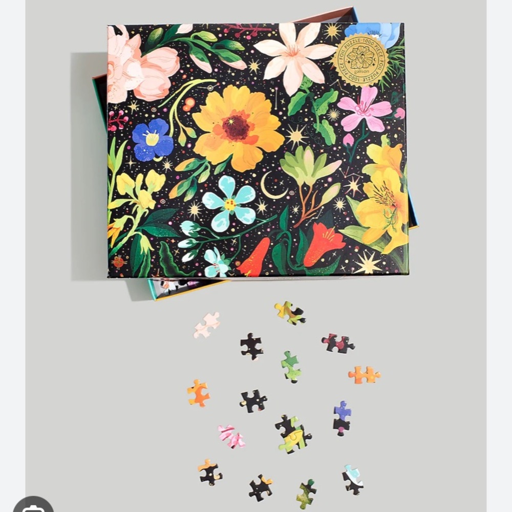 Intergalactic black floral gold foil witchy botanical puzzle for the herb lover